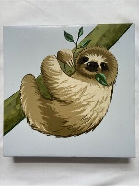 Cute Sloth Wall Art Decor Canvas Painting 10”x10”